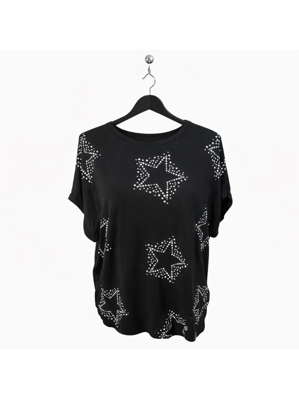 Black Short Sleeve Star Print Top - Size Large - Picture 5 of 5